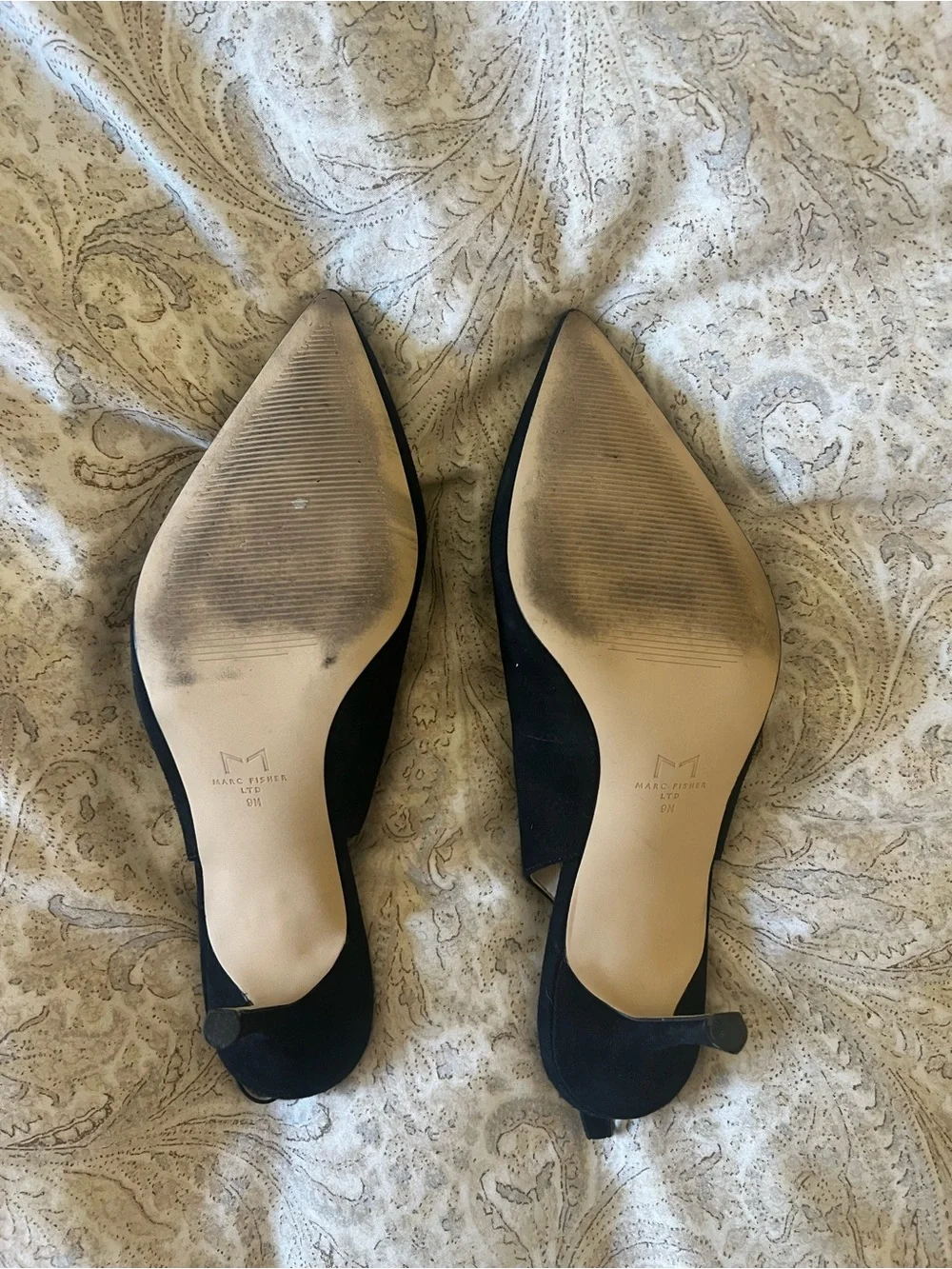 Marc Fisher Black Suede Slingback Heels 9